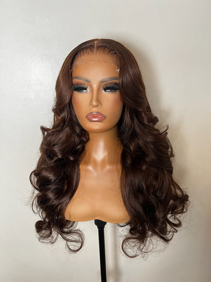 EBONY (RAW CHOCOLATE COLOURED LAYERED WIG + PINNED CURLS) - IN STOCK