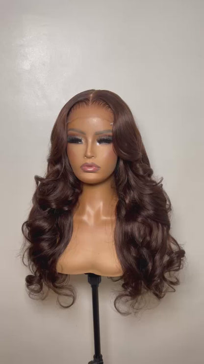 EBONY (RAW CHOCOLATE COLOURED LAYERED WIG + PINNED CURLS) - IN STOCK