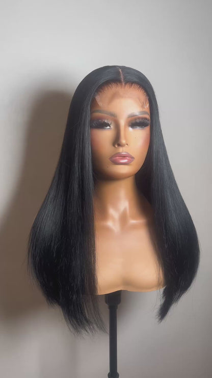 Michelle - Jet Black 18" Middle Part Blunt Cut Wig (In Stock)